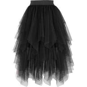 Tulle Black Skirts for Women High Waist Elastic Midi Skirt Mesh Tutu Skirts